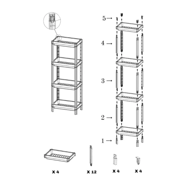 Étagère de rangement rectangulaire 4 niveaux modulable plateaux ajourés noir – Image 3