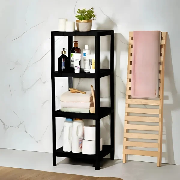 Étagère de rangement rectangulaire 4 niveaux modulable plateaux pleins noir – Image 4