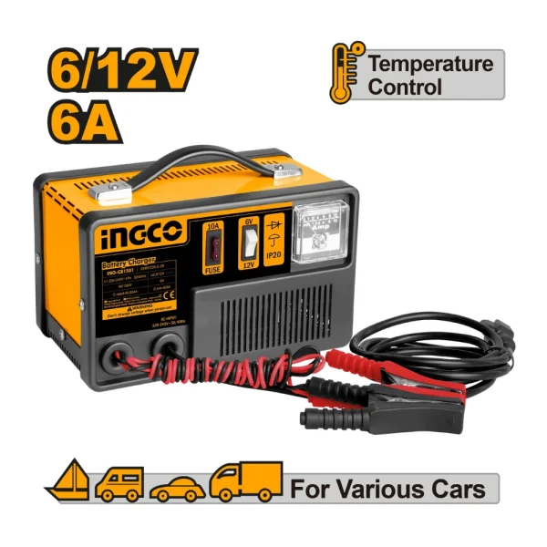 Chargeur de batterie 6/12V 6A avec contrôle de température
