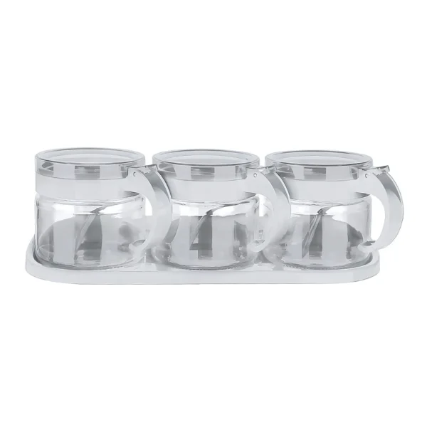 Set de 3 pots à épices 300 ml en verre avec cuillères et support – Image 3
