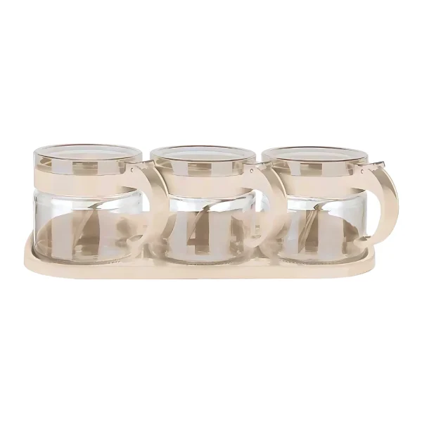 Set de 3 pots à épices 300 ml en verre avec cuillères et support – Image 4