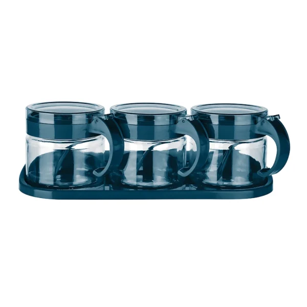 Set de 3 pots à épices 300 ml en verre avec cuillères et support – Image 2