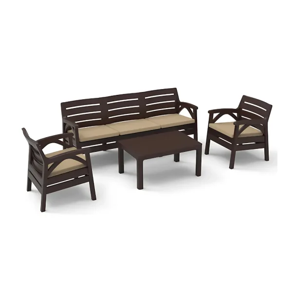 Salon d’extérieur Marbella avec coussins – 5 places + table basse marron