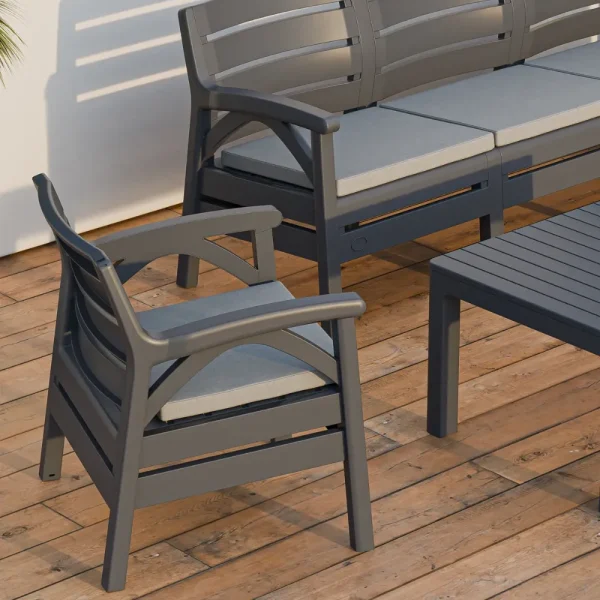 Salon d’extérieur Verona avec coussins – 5 places + table basse grise – Image 6