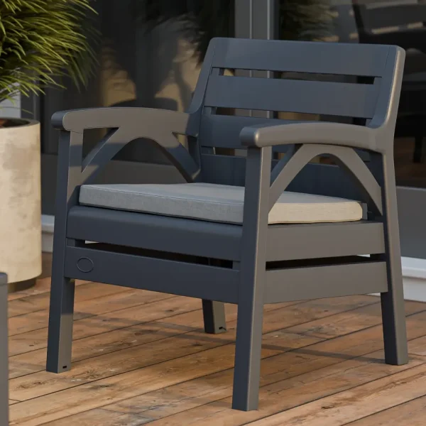 Salon d’extérieur Verona avec coussins – 5 places + table basse grise – Image 7