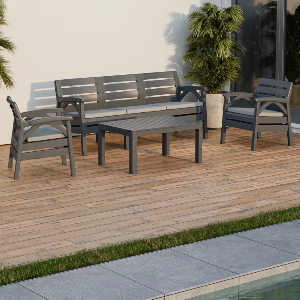 Salon d’extérieur Verona avec coussins – 5 places + table basse grise – Image 8