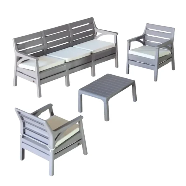 Salon d’extérieur Verona avec coussins – 5 places + table basse grise