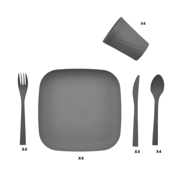 Set pique-nique 22 pièces (4 personnes) assiettes + verres + couverts – Image 2