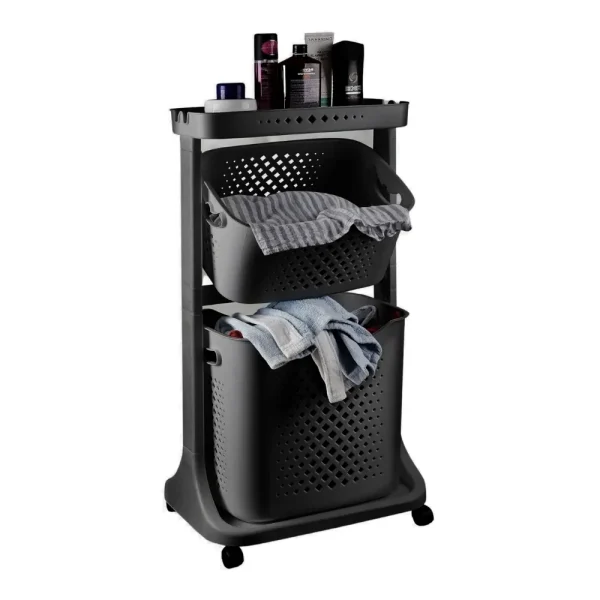 TP-748.05 Étagère de rangement à roulettes 3 niveaux paniers pivotants gris foncé