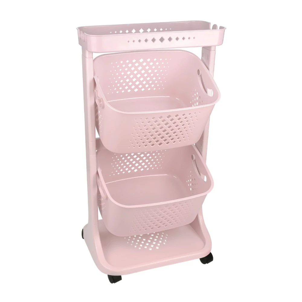 TP-748.06 Étagère de rangement à roulettes 3 niveaux paniers pivotants gris clair