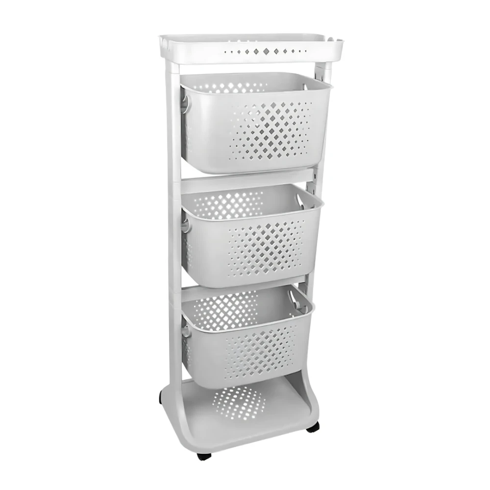 TP-749.06 Étagère de rangement à roulettes 4 niveaux paniers pivotants gris clair