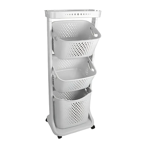 Étagère de rangement à roulettes 4 niveaux paniers pivotants gris clair – Image 3