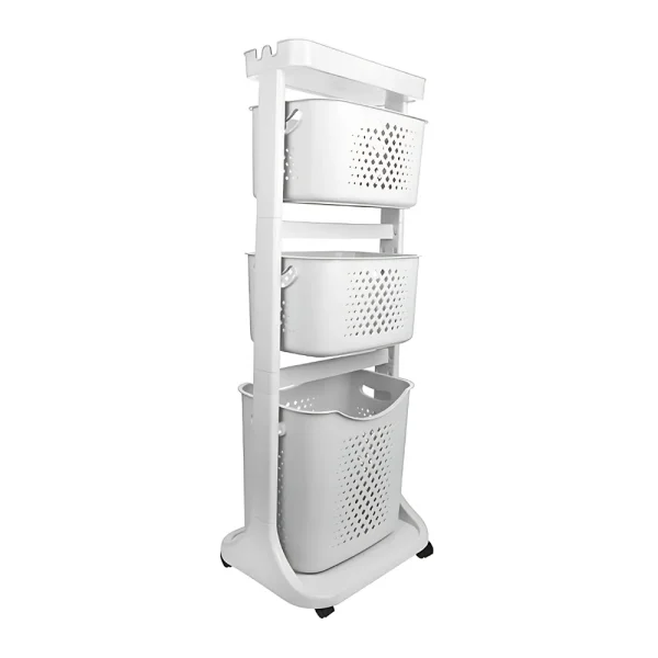 Étagère de rangement à roulettes 4 niveaux paniers pivotants gris clair