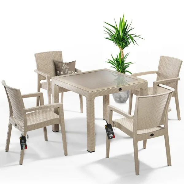 Table vitré Aura Garden et 4 chaises 90x90 cm beige – Image 5