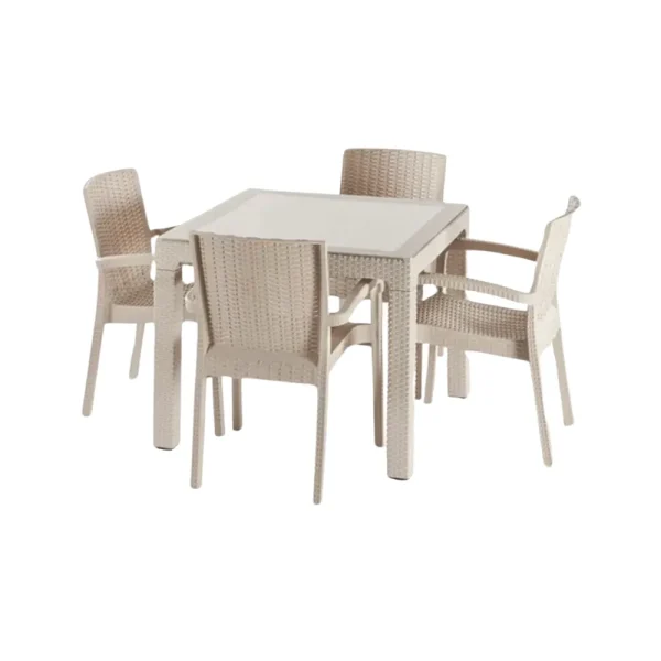 Table vitré Aura Garden et 4 chaises 90x90 cm beige