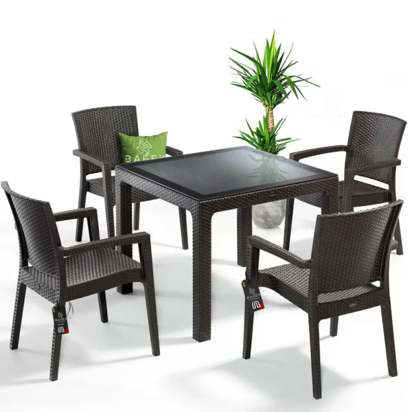 Table vitré Aura Garden et 4 chaises 90x90 cm cafe