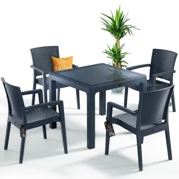 Table vitré Aura Garden et 4 chaises 90x90 cm gris – Image 3