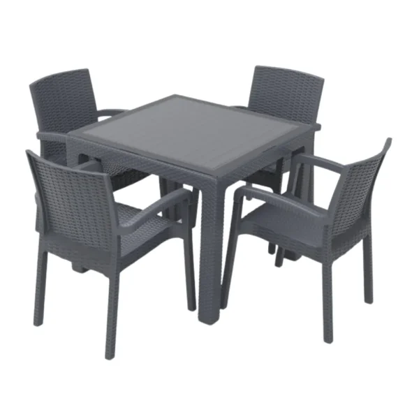 Table vitré Aura Garden et 4 chaises 90x90 cm gris
