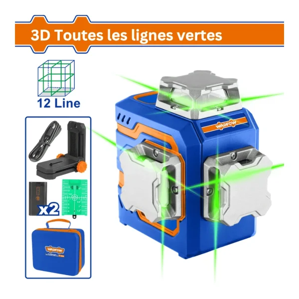 Niveau laser autonivelant 3D à Faisceaux vert 0-30M