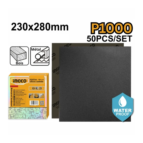 INGCO Lot de 50 feuilles de papier abrasif 230x280mm P1000