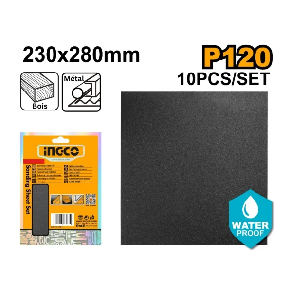 INGCO Lot de 10 feuilles de papier abrasif 230x280mm