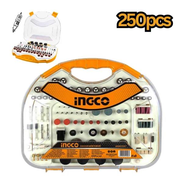 INGCO Ensemble d'accessoires de 250 pièces pour mini meuleuse/perceuse