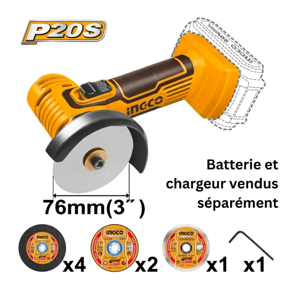 Mini meuleuse sans fil 20V 76 mm