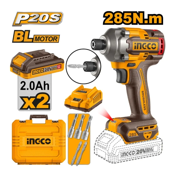 INGCO Boulonneuse à choc sans fil 20V avec 2 batteries 2A + 1 chargeur