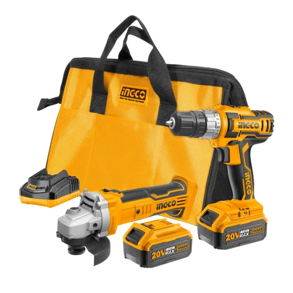 Kit 20V meuleuse + perceuse avec 2 batteries  4A et 1 chargeur