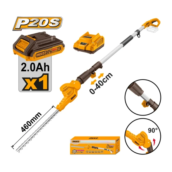 INGCO Taille-haie sur perche sans fil 20V