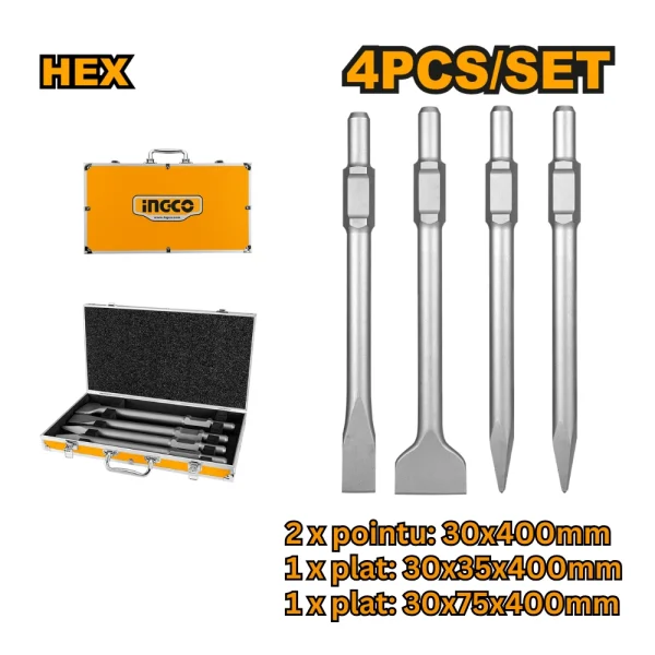 Lot de 4 burins SDS 2 x pointu + 2 x plat pour PDB17008 et PDB17018