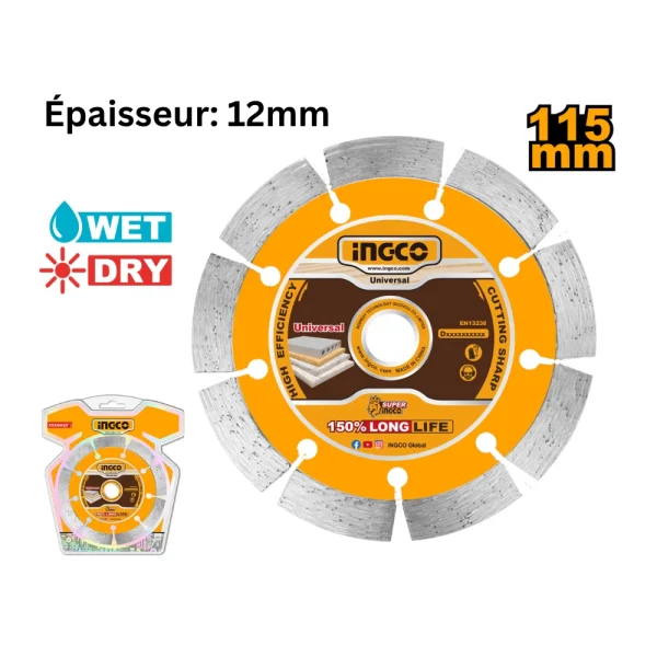 INGCO Disque diamanté sec 10mm/115(4-1/2"")x22.2mm