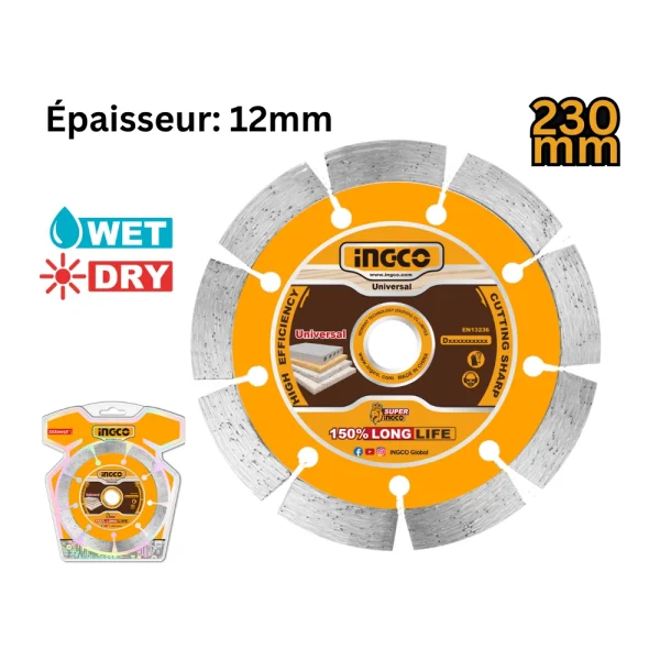 INGCO Disque diamanté sec 230(9") x 22.2mm