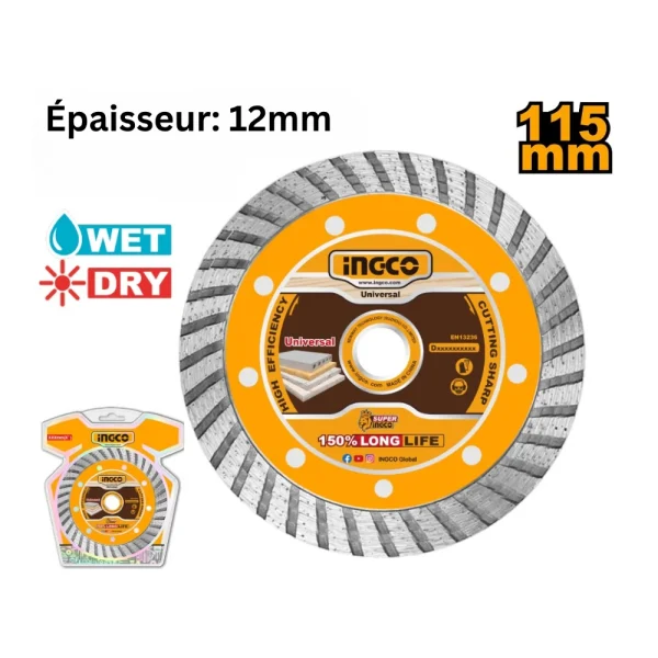 INGCO Disque à tronçonner diamant turbo 115(4-1/2")x22.2