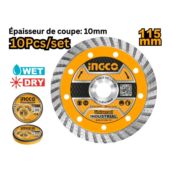 INGCO Disque à tronçonner diamant 115(4-1/2") x 22.2 x 7.5mm