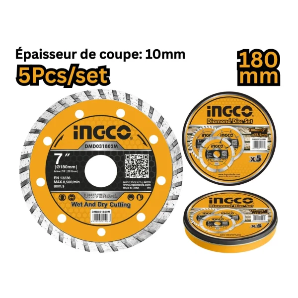 INGCO Disque à tronçonner diamant turbo 180(7") x 22.2mm