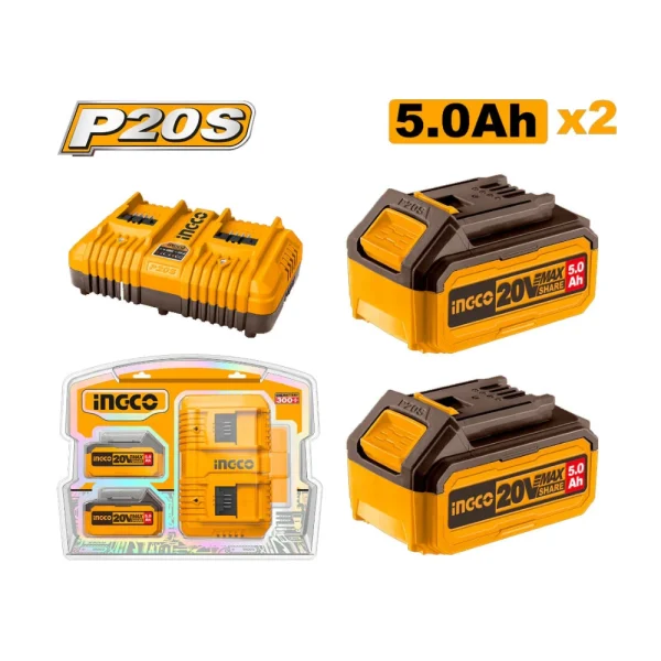 INGCO Kit 2 batteries 5A +1 chargeur