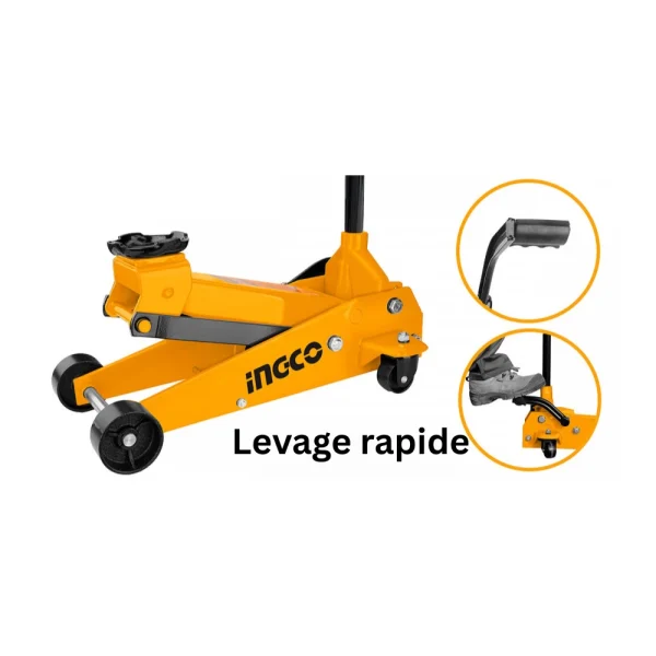 INGCO Cric hydraulique avec levée au pied 3 tonnes