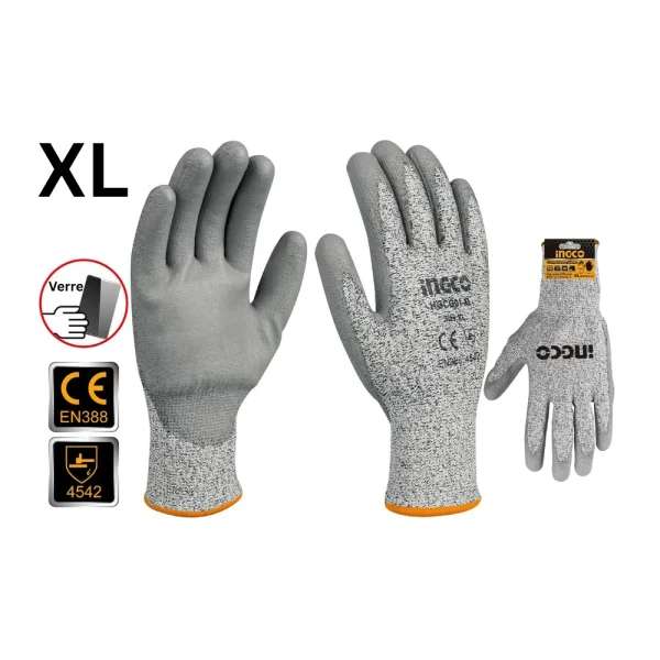 INGCO Gant anti coupure tricoté fibre de verre enduit en PU XL