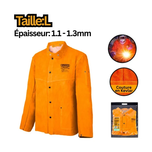 INGCO Veste de soudeur en cuir de vache (Taille L)