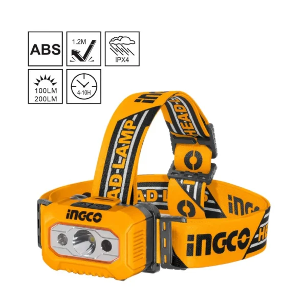 INGCO Lampe frontale résistant à la pluie (Max : 200 lumens)