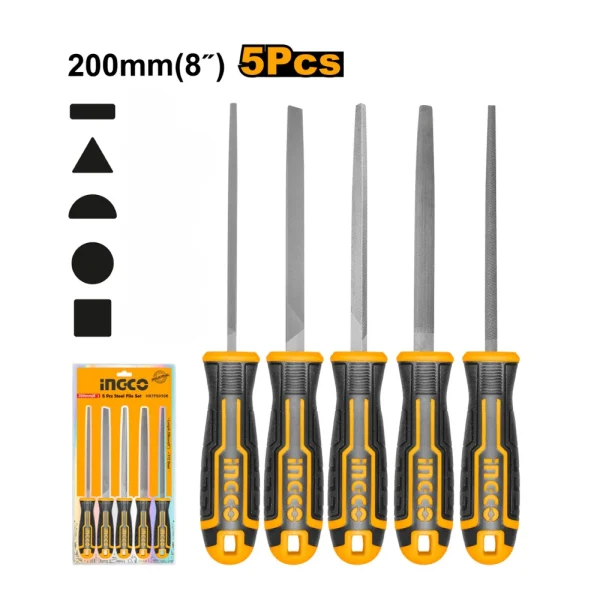 INGCO Jeu de 5 limes en acier T12  200mm (8")