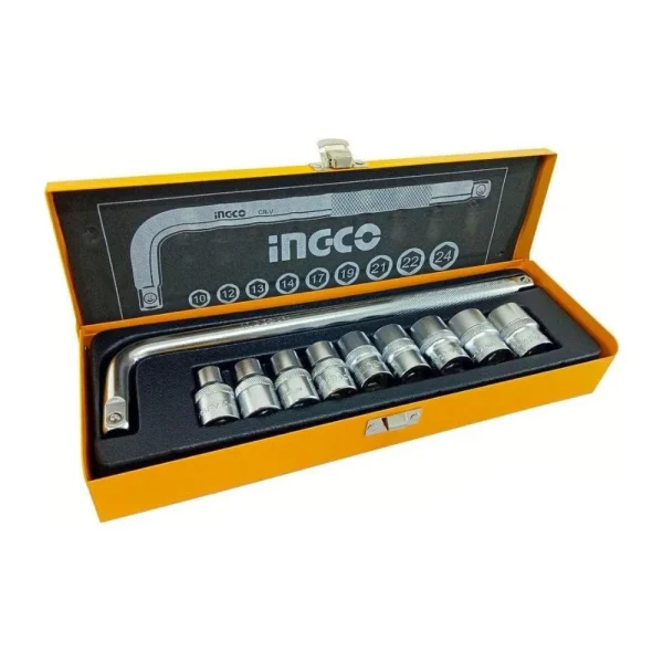 INGCO Jeu de 10 douilles standard 1/2" + cliquet (10 à 24mm)