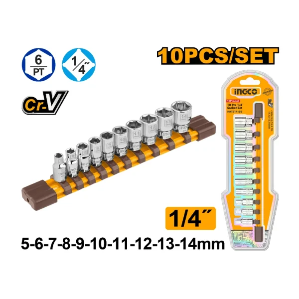 INGCO Jeu de 10 douilles standard 1/4"-(5 à 14mm)