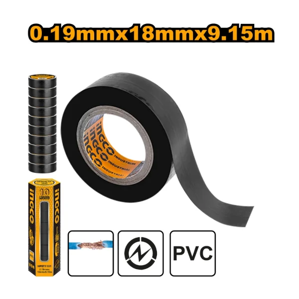 INGCO Ruban isolant électrique Noir en pvc 0.19mm x 18mm x 9.15m