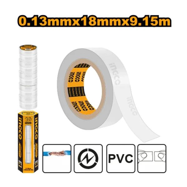 INGCO Ruban isolant électrique Blanc en pvc 0.13mm x 18mm x 9.15m
