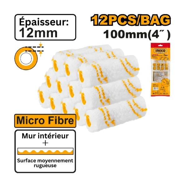 INGCO Lot de 12 manchons de rechange pour rouleau peinture 100mm