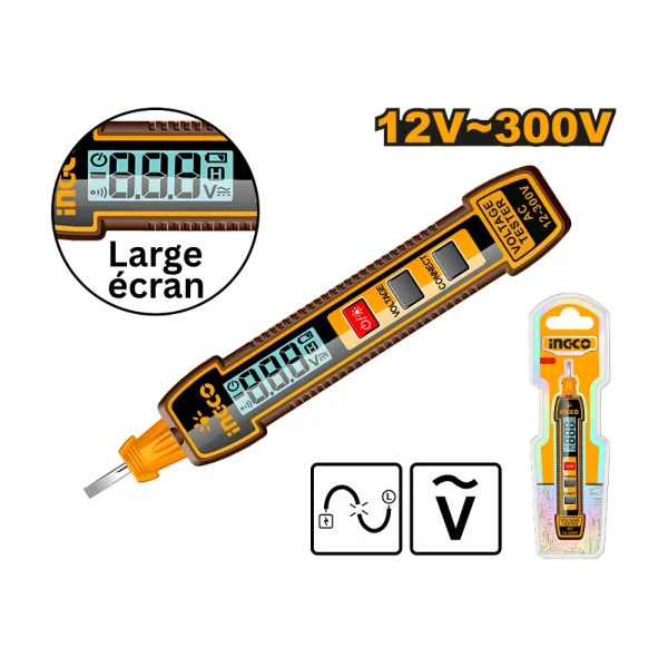INGCO Détecteur de tension digitale 12-300V avec alarme sonore et lumineuse