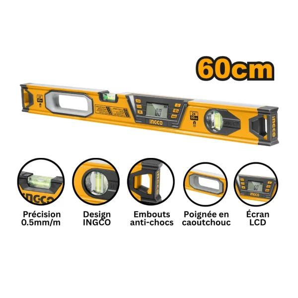 INGCO Niveau maçon numérique 60 cm