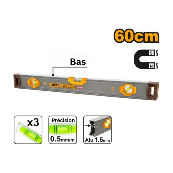 INGCO Niveau maçon 60cm alu aimenté